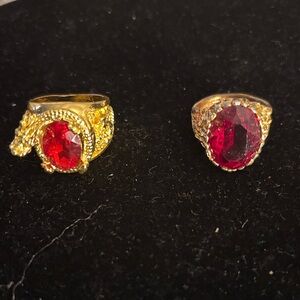 Gold Dragon Ring with Deep Red Oval Gemstone - Women's Fashion Ring